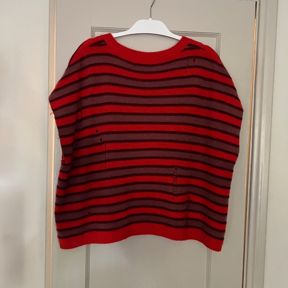 Raquel Allegra Distressed Striped Sleeveless Cashmere Sweater, Vest, T-shirt - Picture 3 of 6